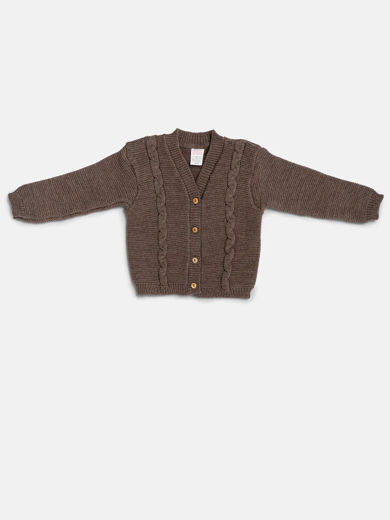 Boys' Brown Cable Knit Cardigan
