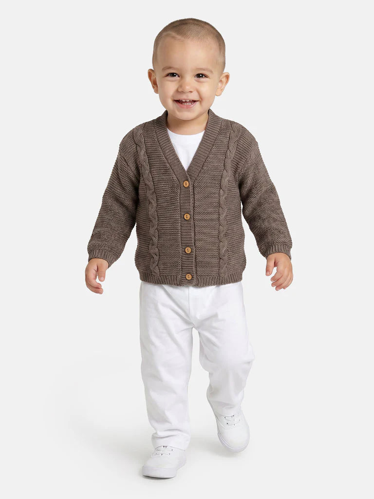 Boys' Brown Cable Knit Cardigan