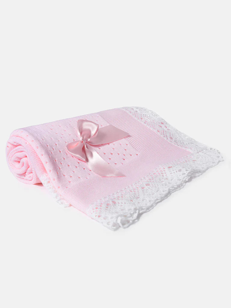 Baby Open Dot Knitted Spanish Blanket with Bow
