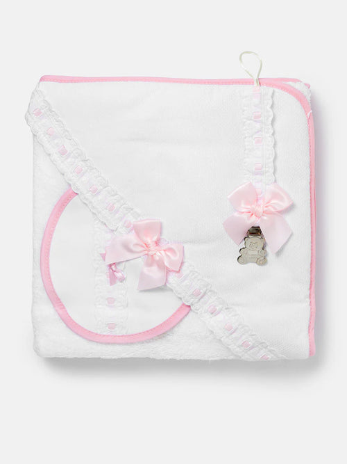 Baby 3-Piece Bath Set – Hooded Towel, Bib & Dummy Clip