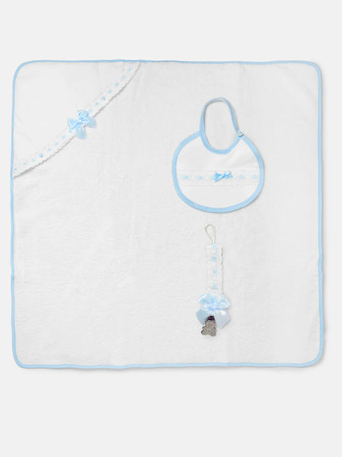 Baby 3-Piece Bath Set – Hooded Towel, Bib & Dummy Clip