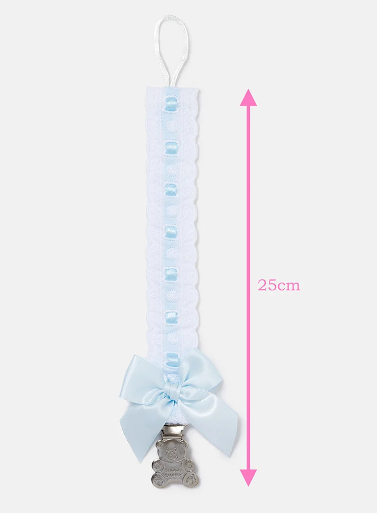 Teddy Bear Dummy Clip — Blue Ribbon & Bow