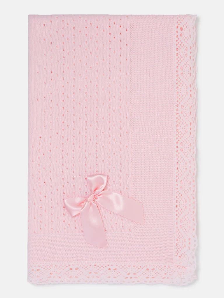 Baby Open Dot Knitted Spanish Blanket with Bow