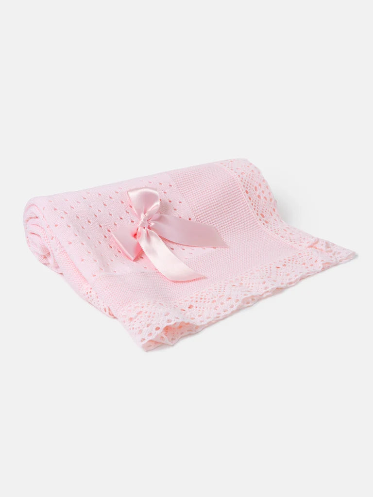 Baby Open Dot Knitted Spanish Blanket with Bow