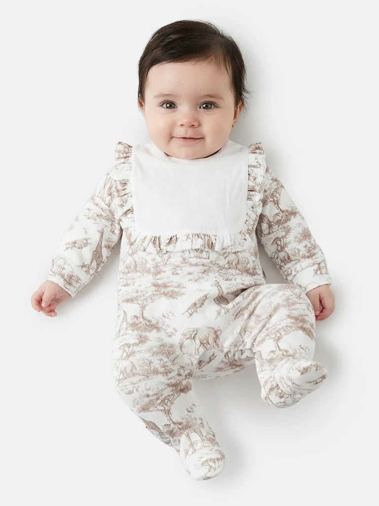 Beige Safari Style Frill Babygrow