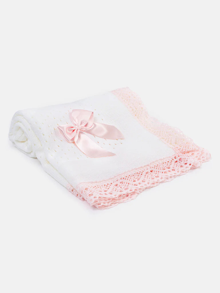 Baby Open Dot Knitted Spanish Blanket with Bow