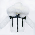 White & black Boys Hooded Jacket with Faux fur Trim