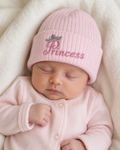 Pink Princess Crown Ribbed Beanie Hat