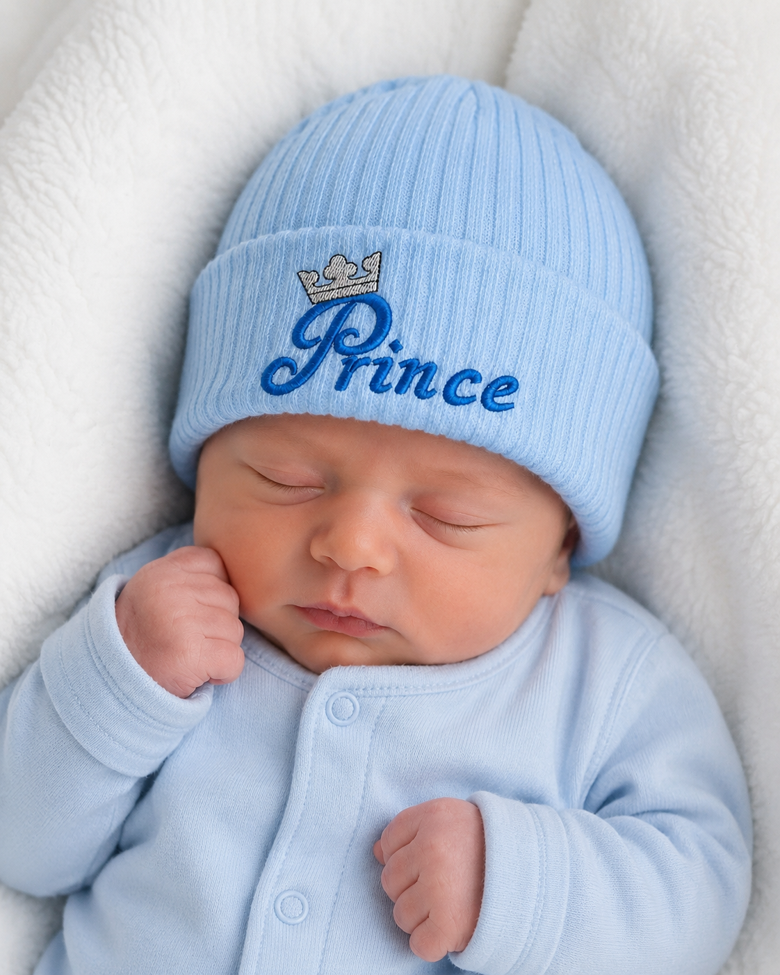 Blue Prince Embroidered Ribbed Beanie Hat