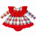 Red Check Dress & Trouser Set with Big Collar