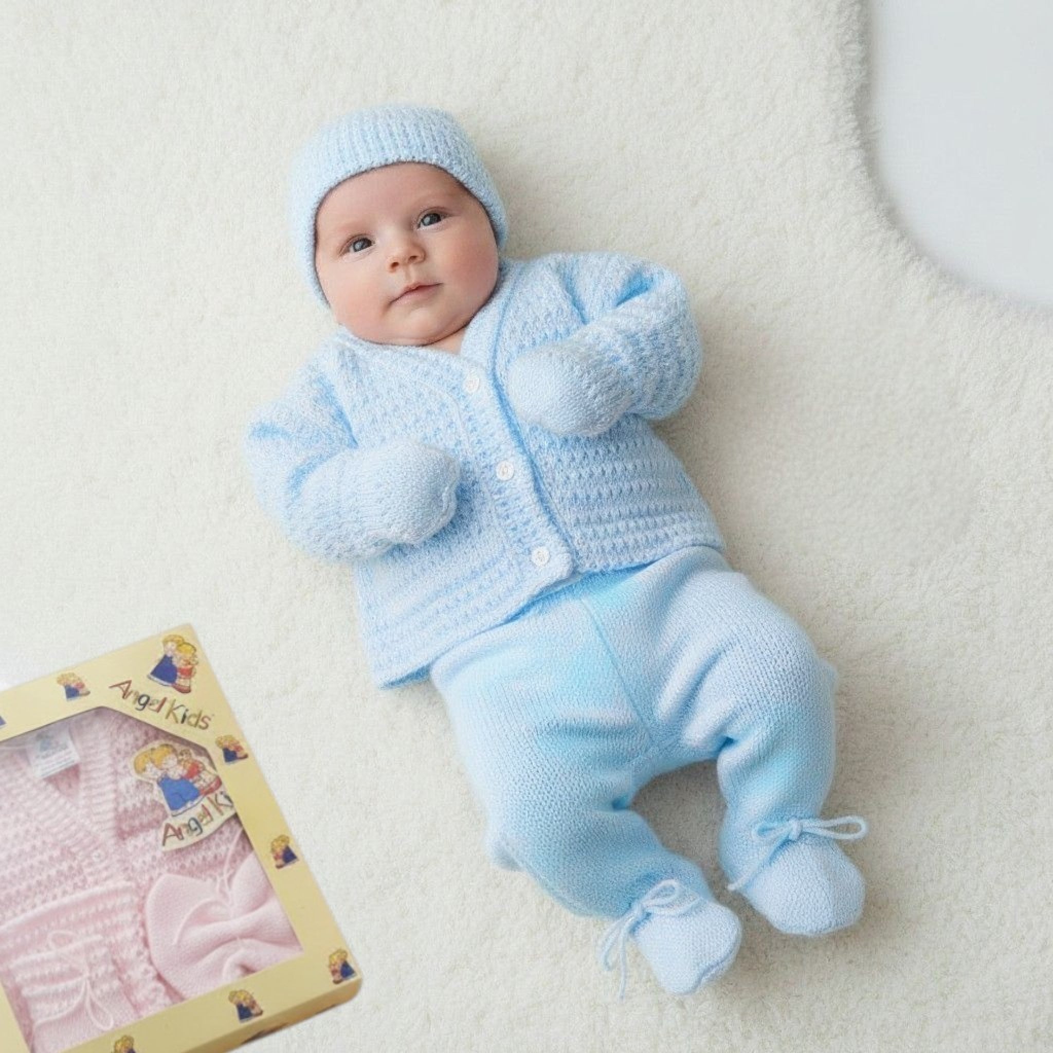 Baby 4-Piece Gift Box Set — Cardigan, Hat, Mittens & Trousers