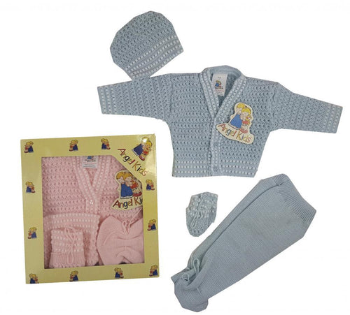 Baby 4-Piece Gift Box Set — Cardigan, Hat, Mittens & Trousers