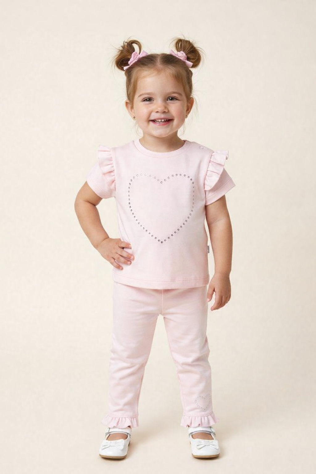 Girls Pink Heart Leggings & T-Shirt Set