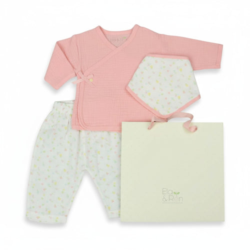 Baby Girl Pink Layette Gift Set — Trousers, Top & Bandana Bib