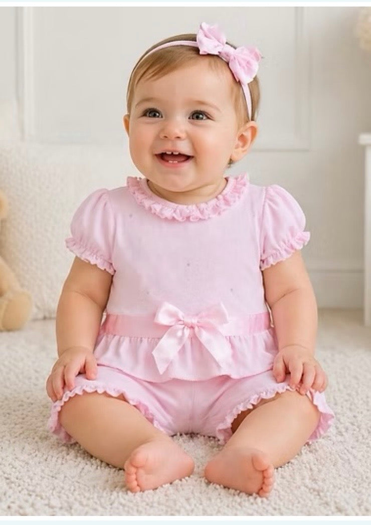 Kleo Kids Short Set with Bow Detail — Pink