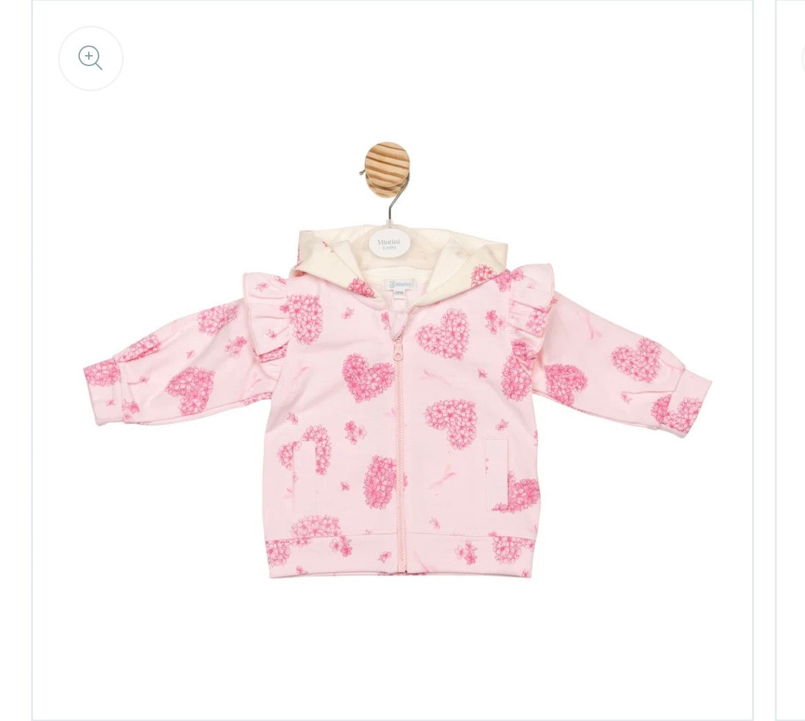 Mintini Baby Girls Pink Heart Zip-Up Hoodie