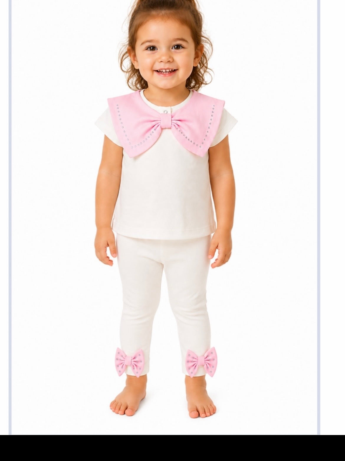 Girls Legging Set – White Leggings & Bow T-Shirt