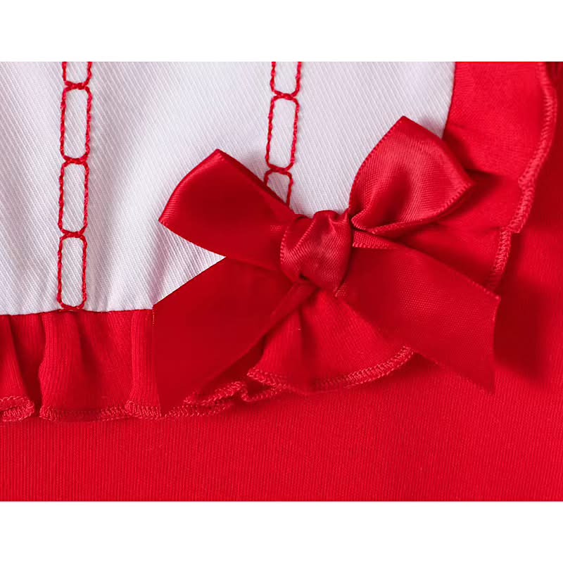 Baby Girl Red Cotton All-in-One Sleepsuit | Peter Pan Collar & Bow Detail