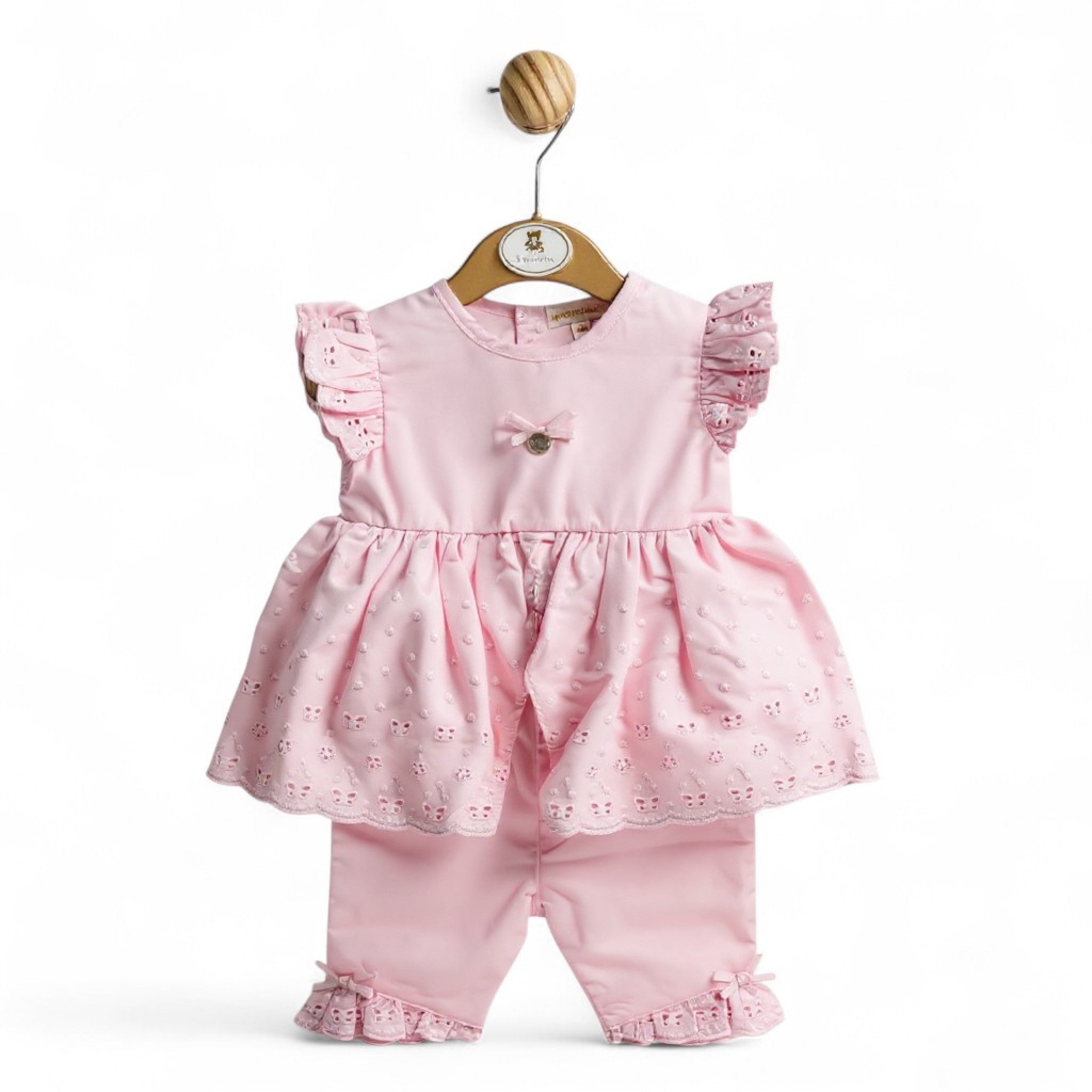 Mintini Baby Pink Broderie Anglaise Trouser Set