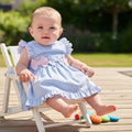 Mintini Baby Blue Dress with Pink Bow Detail