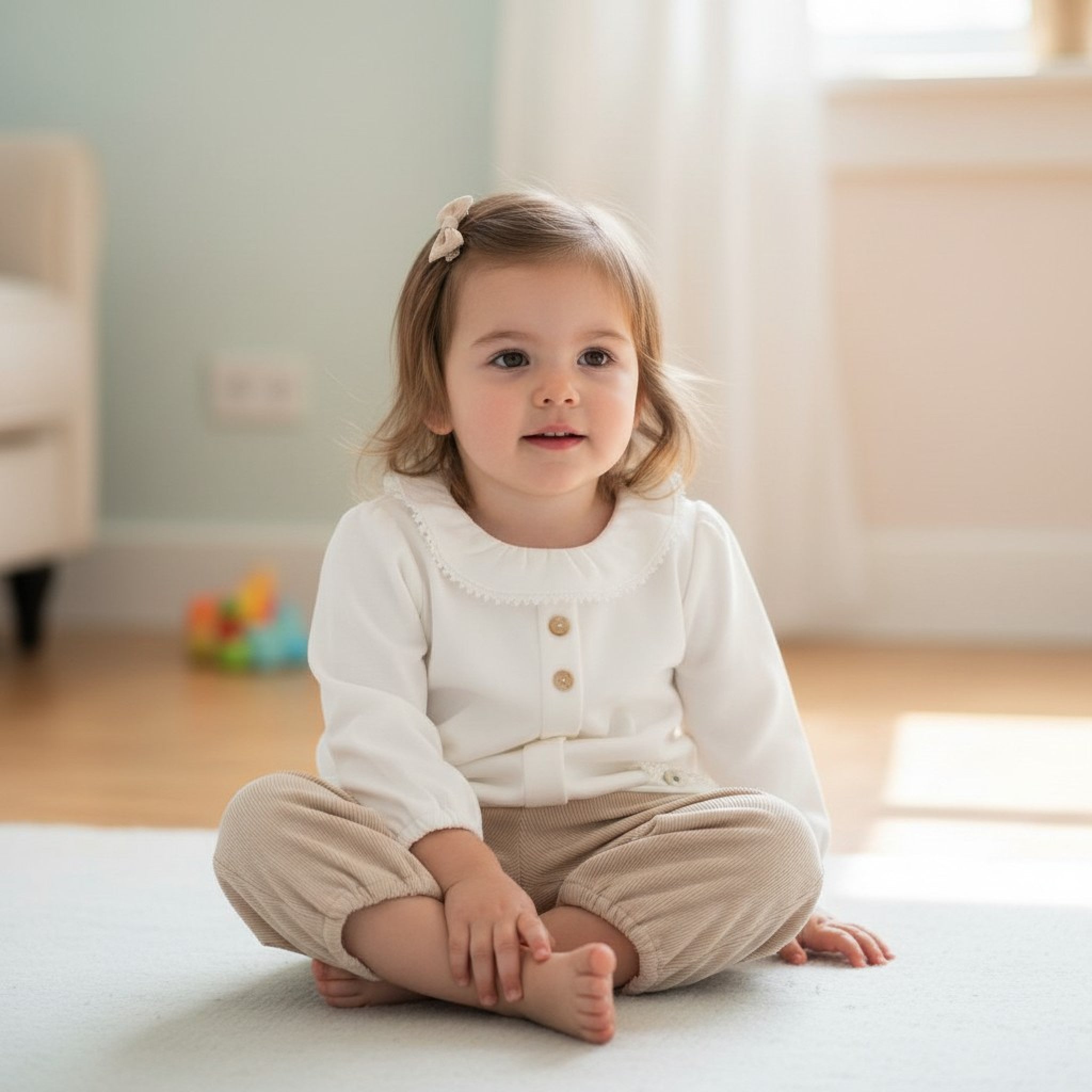 Mintini Baby Girls Ivory Corduroy Trouser Set