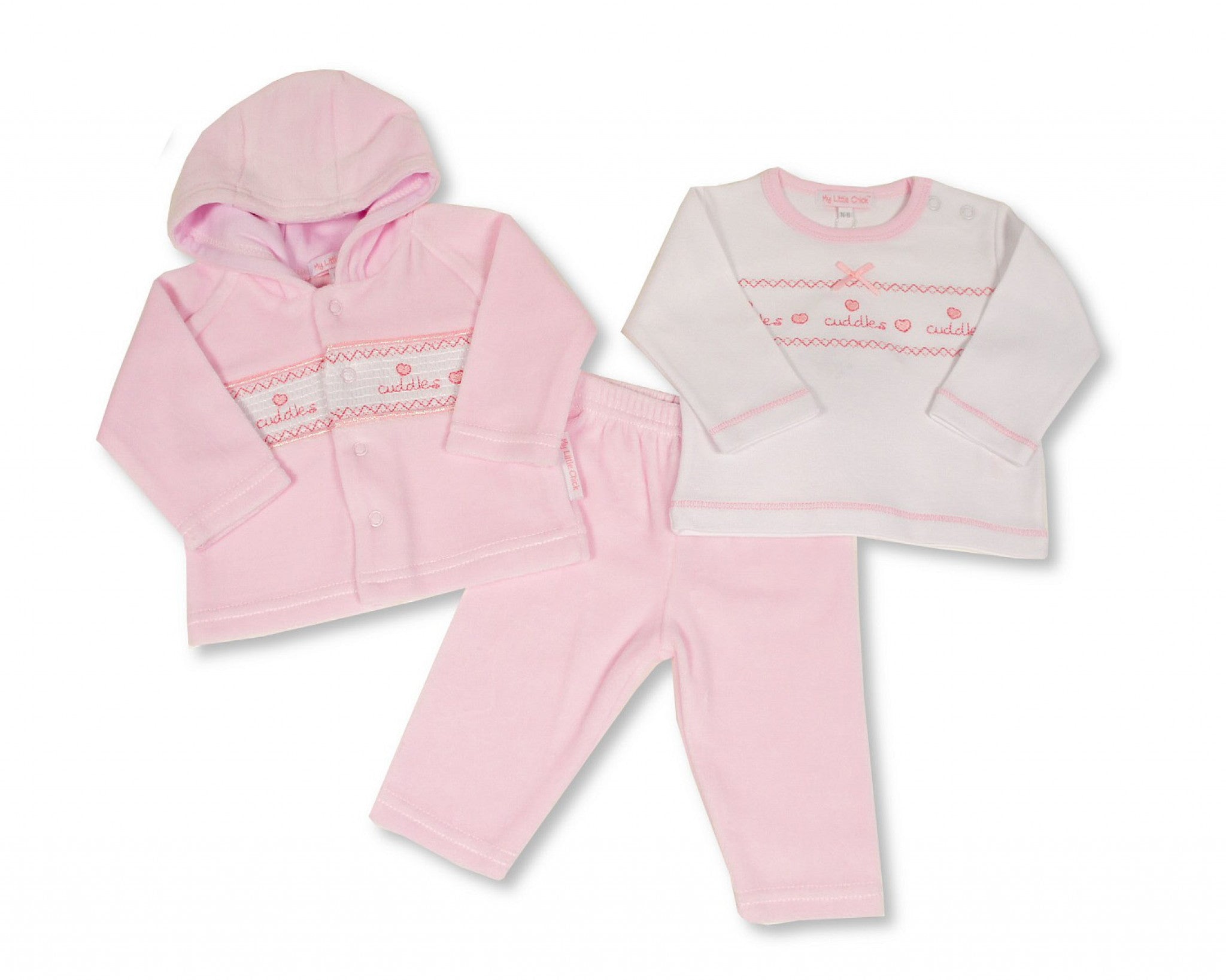 My Little Chick Baby Girls' Pink Velour 3-Piece Set