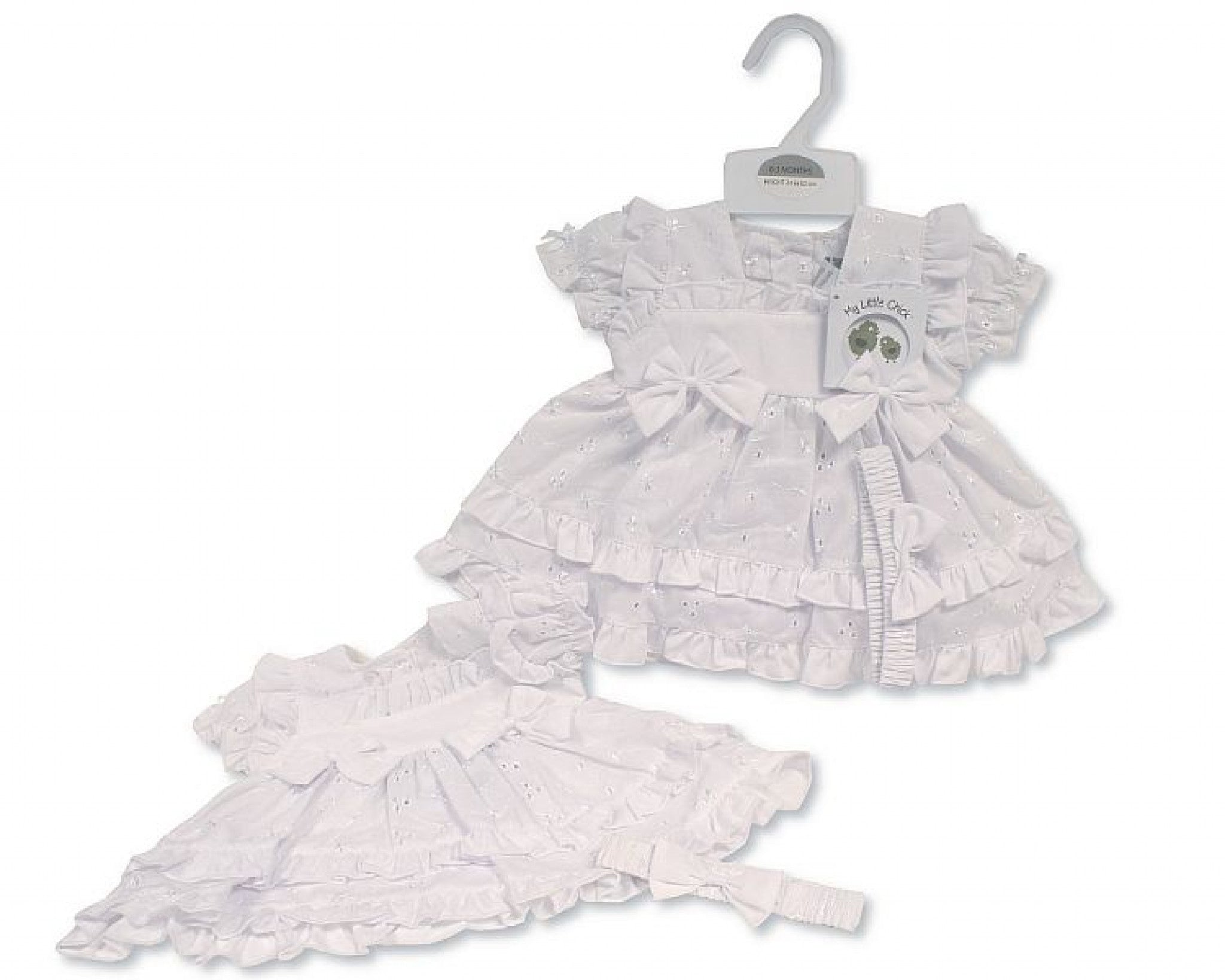 My Little Chick Baby Girls' White Tiered Broderie Anglaise Dress Set