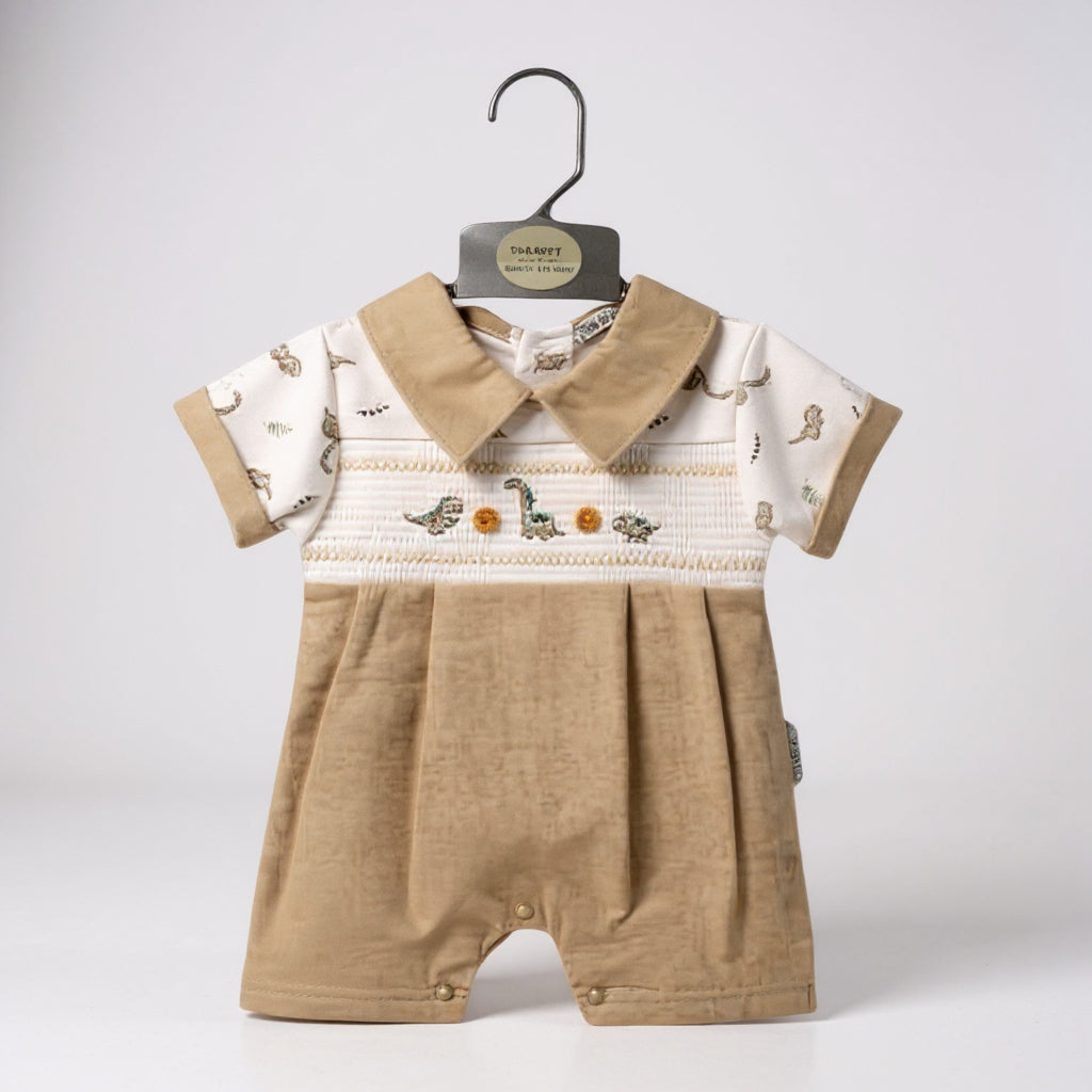 My Little Chick Baby Boys' Dinosaur Smocked Romper Suit