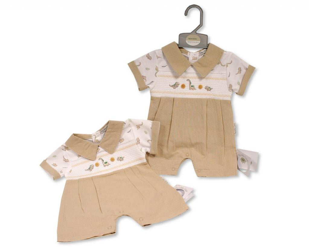 My Little Chick Baby Boys' Dinosaur Smocked Romper Suit