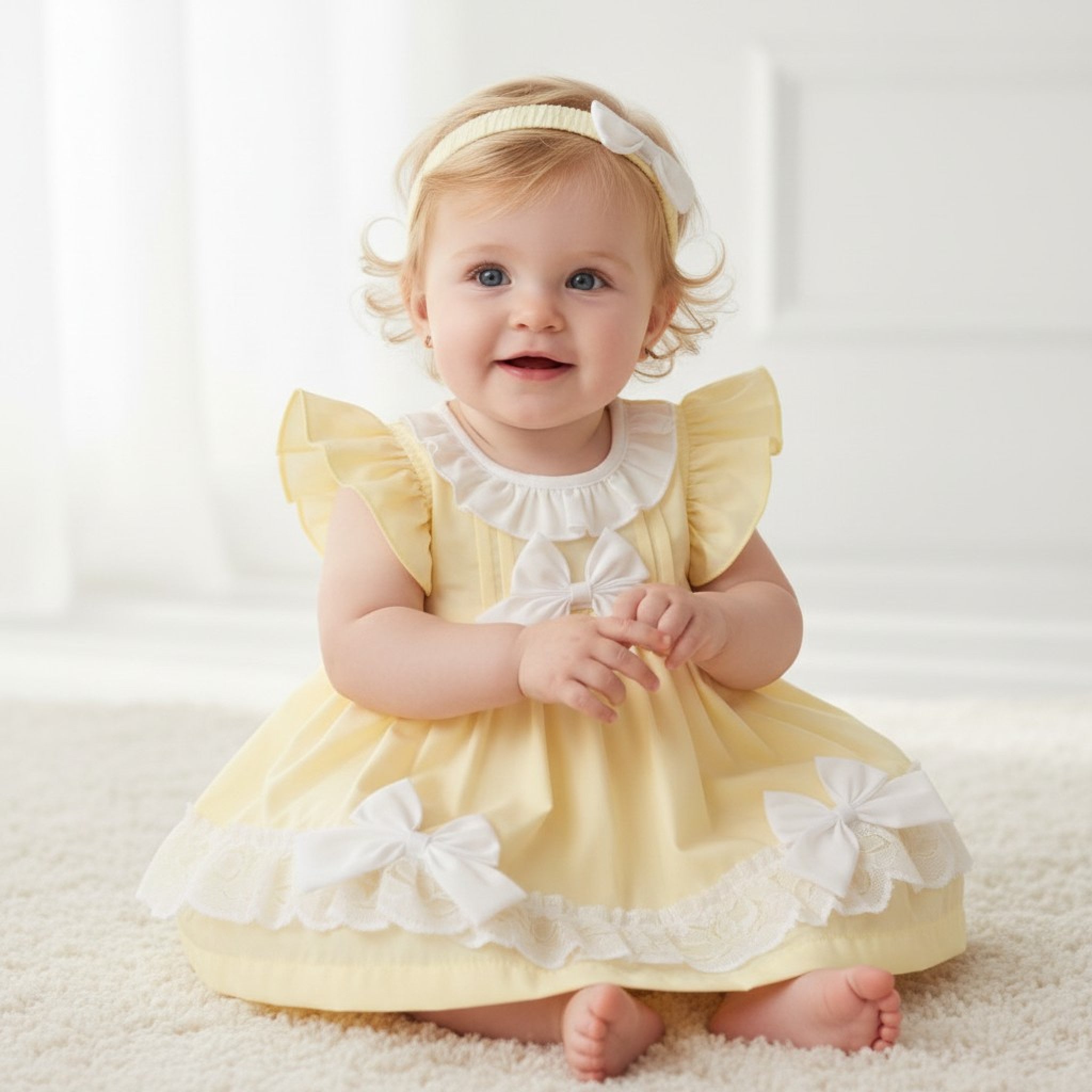 Lemon Bow & Lace Dress Set — Baby Girl