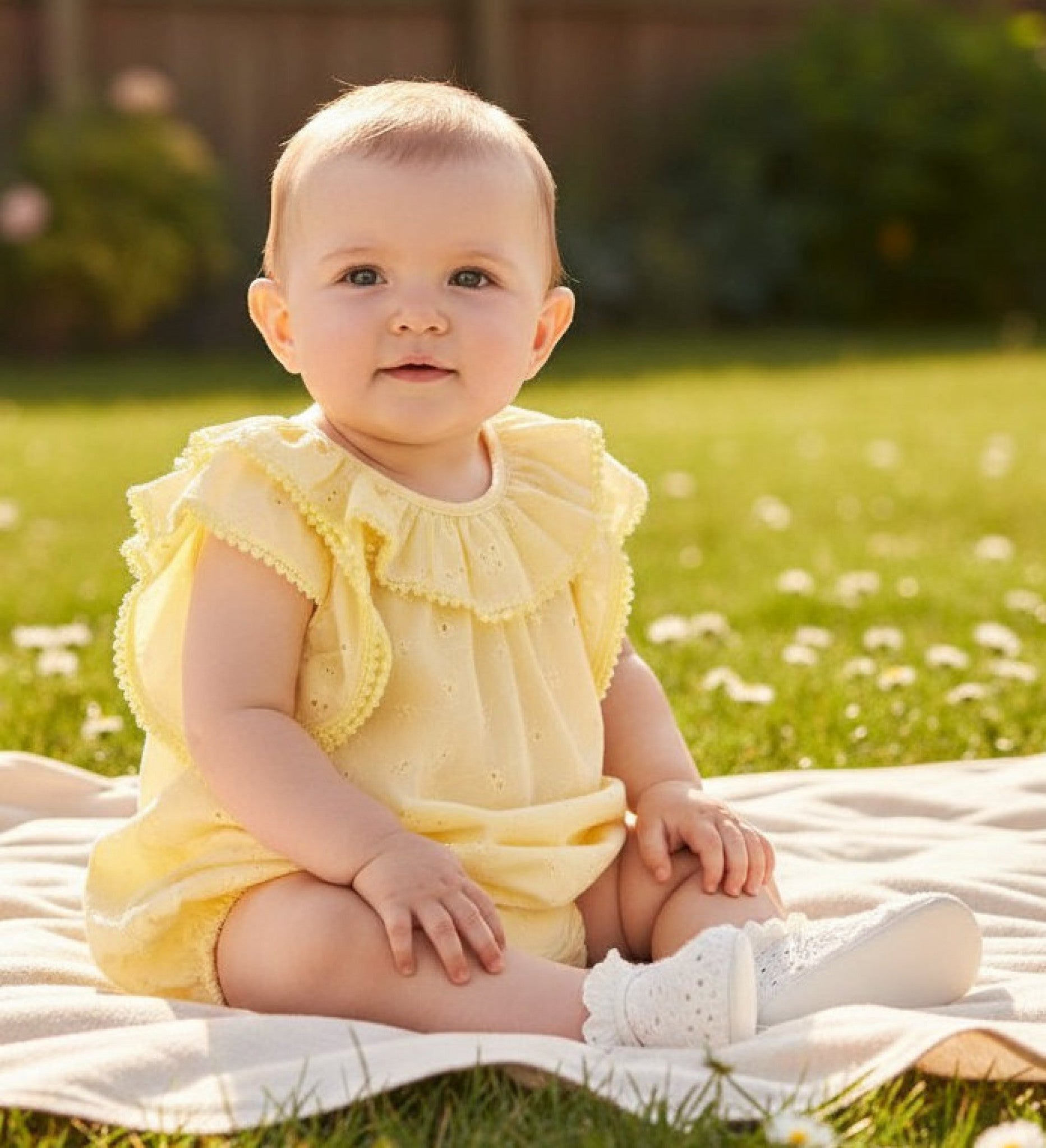 Lemon Broderie Anglaise Romper — Baby Girl