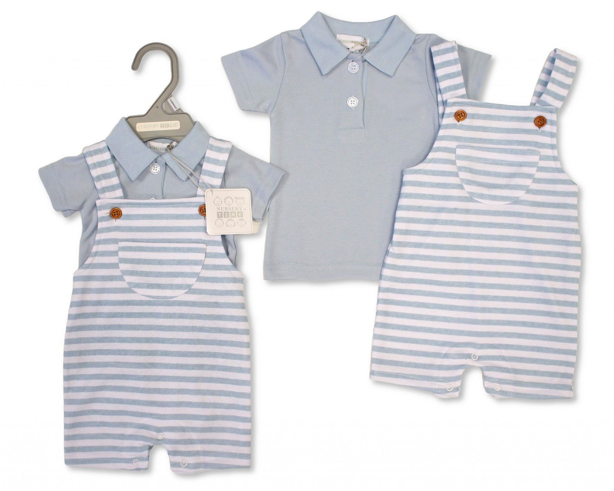 Baby Boys Striped Dungaree & Polo Shirt Set