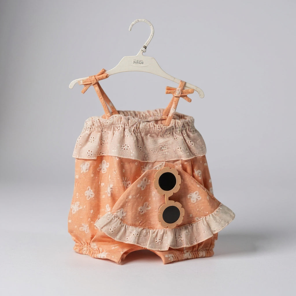 Baby Girls Butterfly Romper Set with Sun Hat & Sunglasses