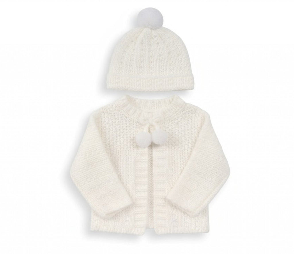 Baby Girls' Chunky Knit Cardigan & Matching Bobble Hat Set
