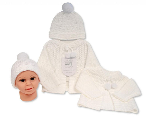 Baby Girls' Chunky Knit Cardigan & Matching Bobble Hat Set