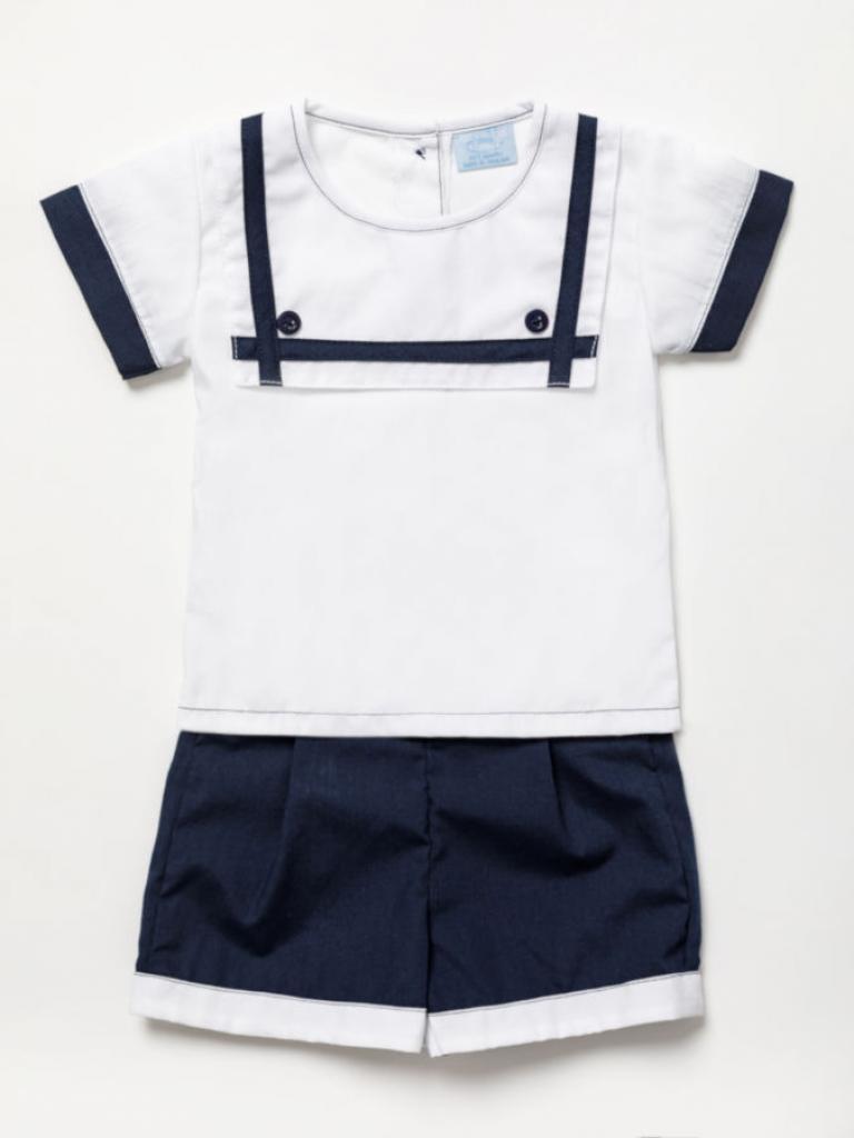 Navy & White Sailor Suit Romper — Baby Boy
