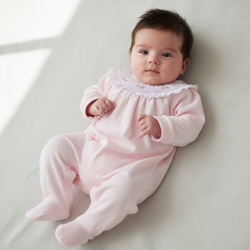 Pink Velour Frilled Neck All-in-One