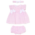 Pink Striped Bow Detail Dress Set with Matching Knickers & Headband