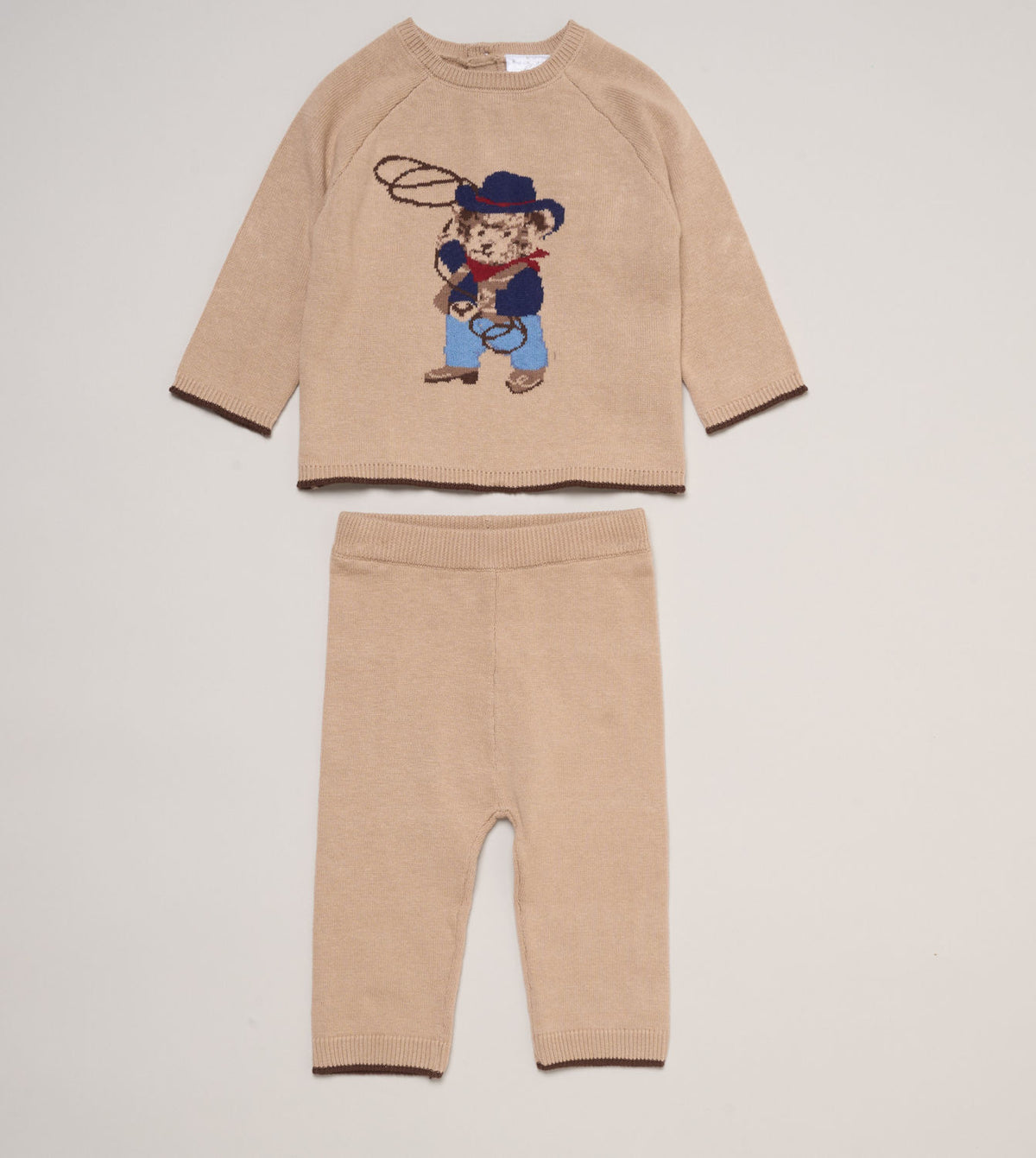 Baby Boy Knit Cowboy Teddy Bear Jumper & Trousers Set | 0–12 Months