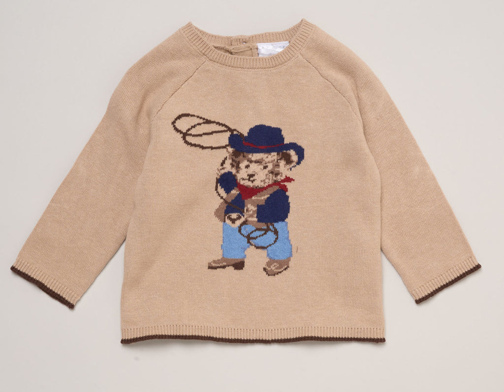 Baby Boy Knit Cowboy Teddy Bear Jumper & Trousers Set | 0–12 Months