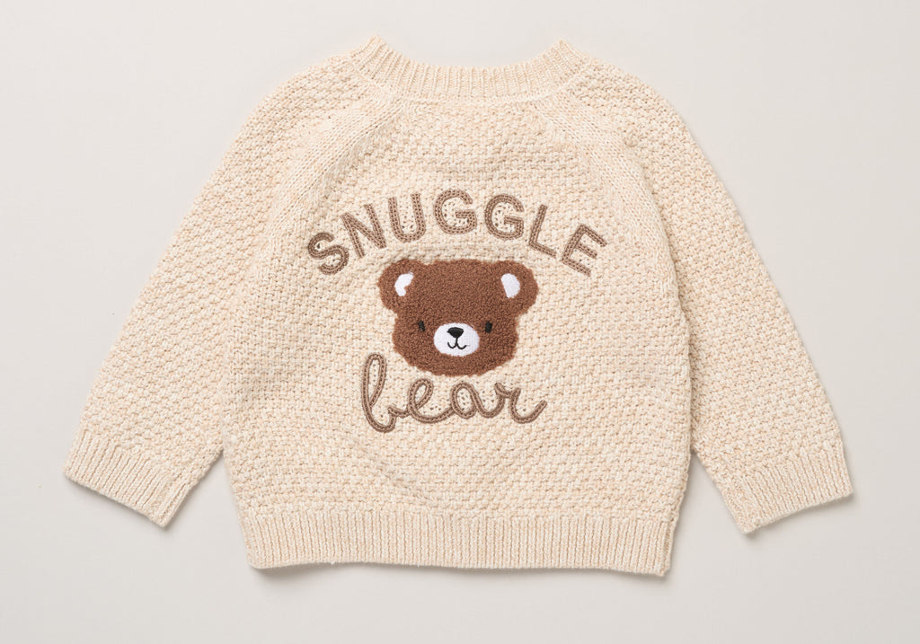 Baby Snuggle Bear Knitted Cardigan | Contrast Buttons & Bear Appliqué | 0–12 Months