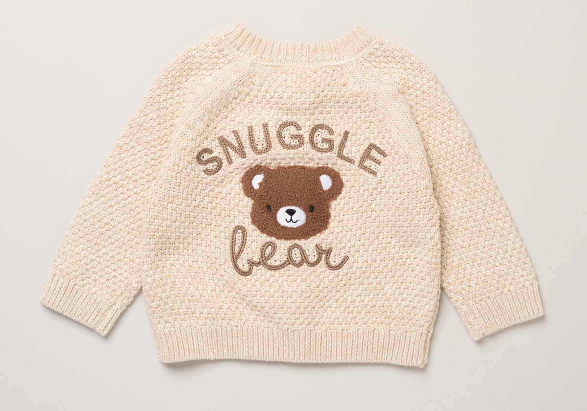 Baby Snuggle Bear Knitted Cardigan | Contrast Buttons & Bear Appliqué | 0–12 Months