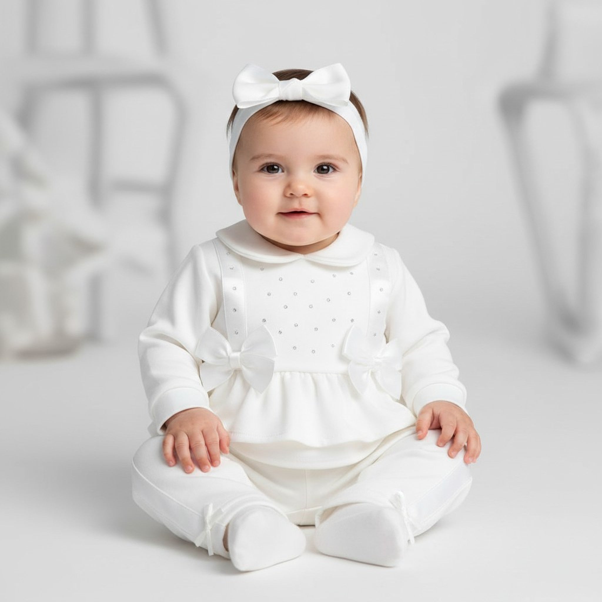 Visara Baby Girl Sparkle & Bows 3-Piece Set — Leggings, Top & Headband