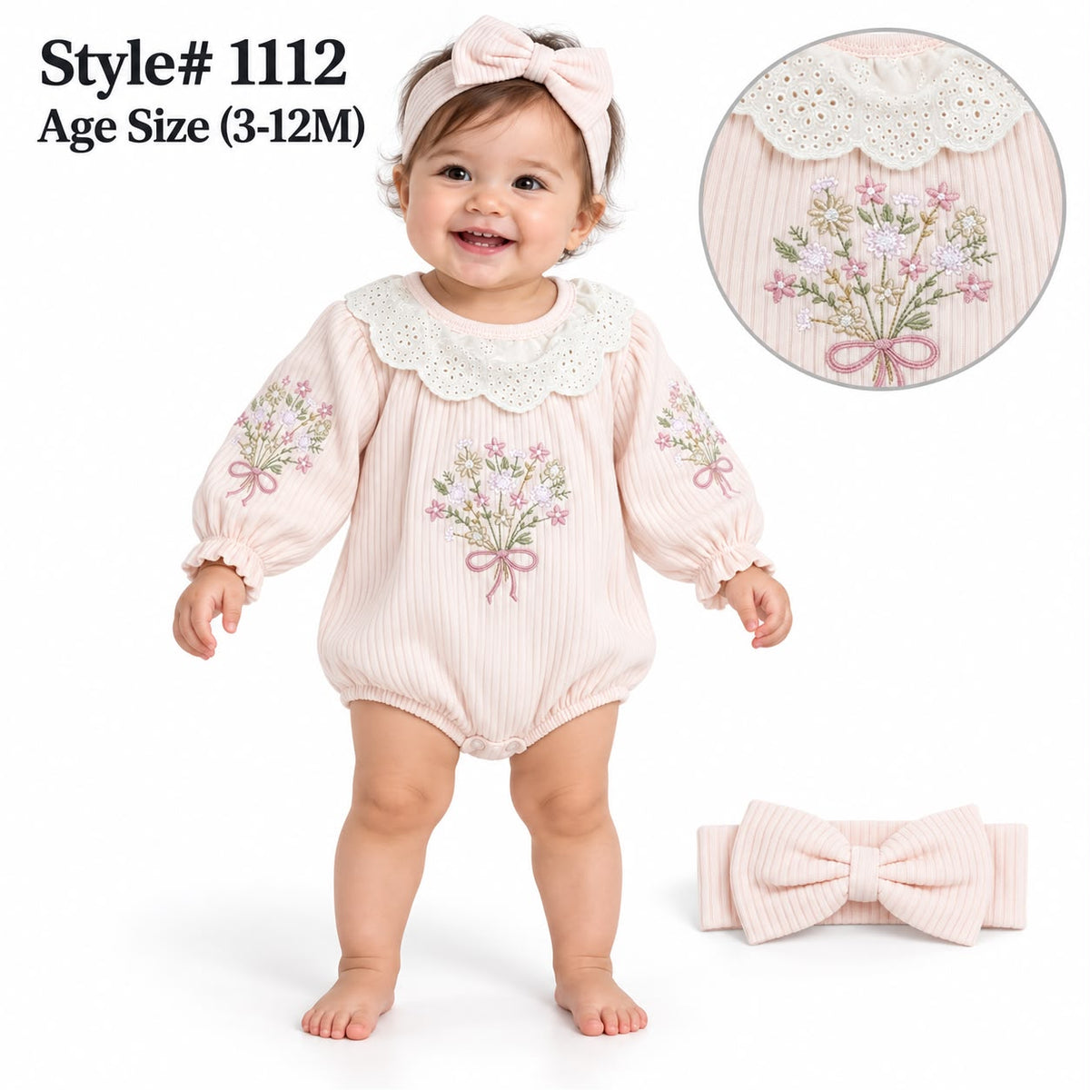 Baby Girls’ Spanish Floral Lace Romper & Headband Set