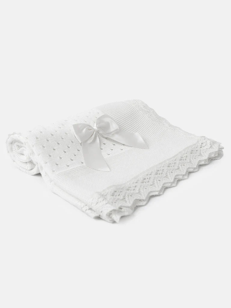 Baby Open Dot Knitted Spanish Blanket with Bow