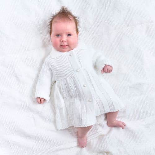 Knitted Baby Coat with Pearl Buttons