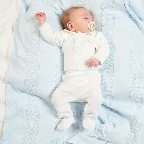 Boys Diamond Knit Polo Top & Footed Leggings Set
