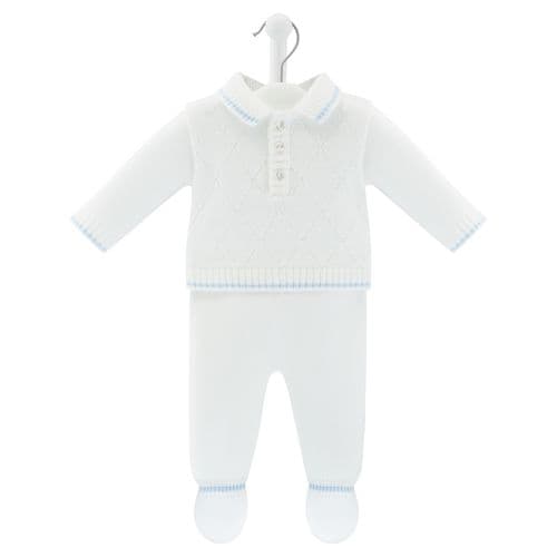 Boys Diamond Knit Polo Top & Footed Leggings Set