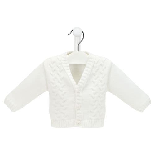 Boys White Double Cable Knit Cardigan