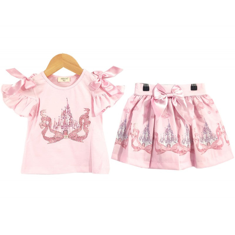 Akkon Pink Castle Skirt & T-Shirt Set